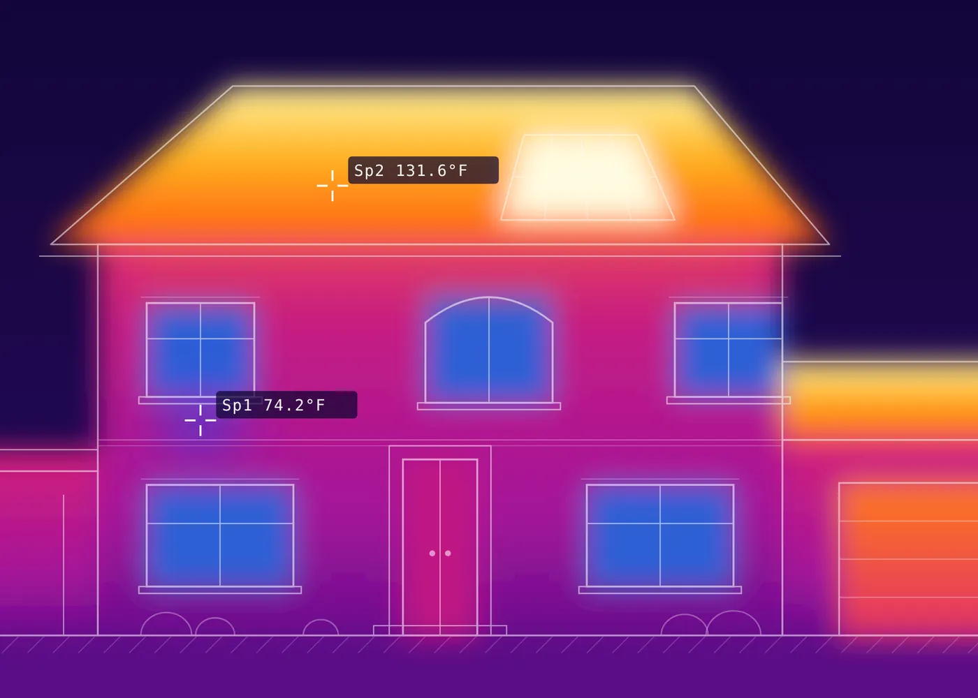 Illustration of a home seen through a thermal camera